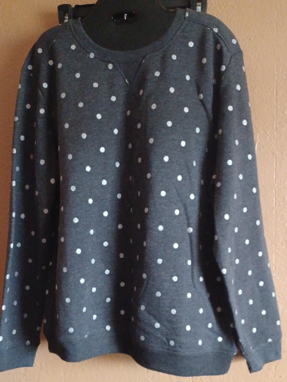 Karen Scott Charcoal Gray Polka Dots Crewneck Sweatshirt Size L